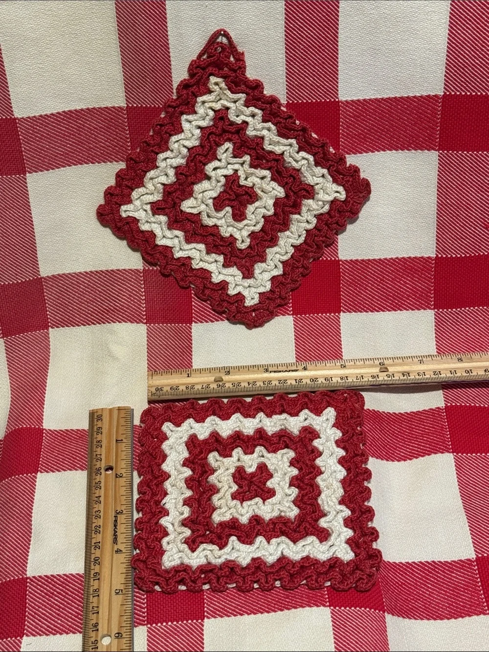 Handmade Crocheted Hot Pads -Red and Cream
